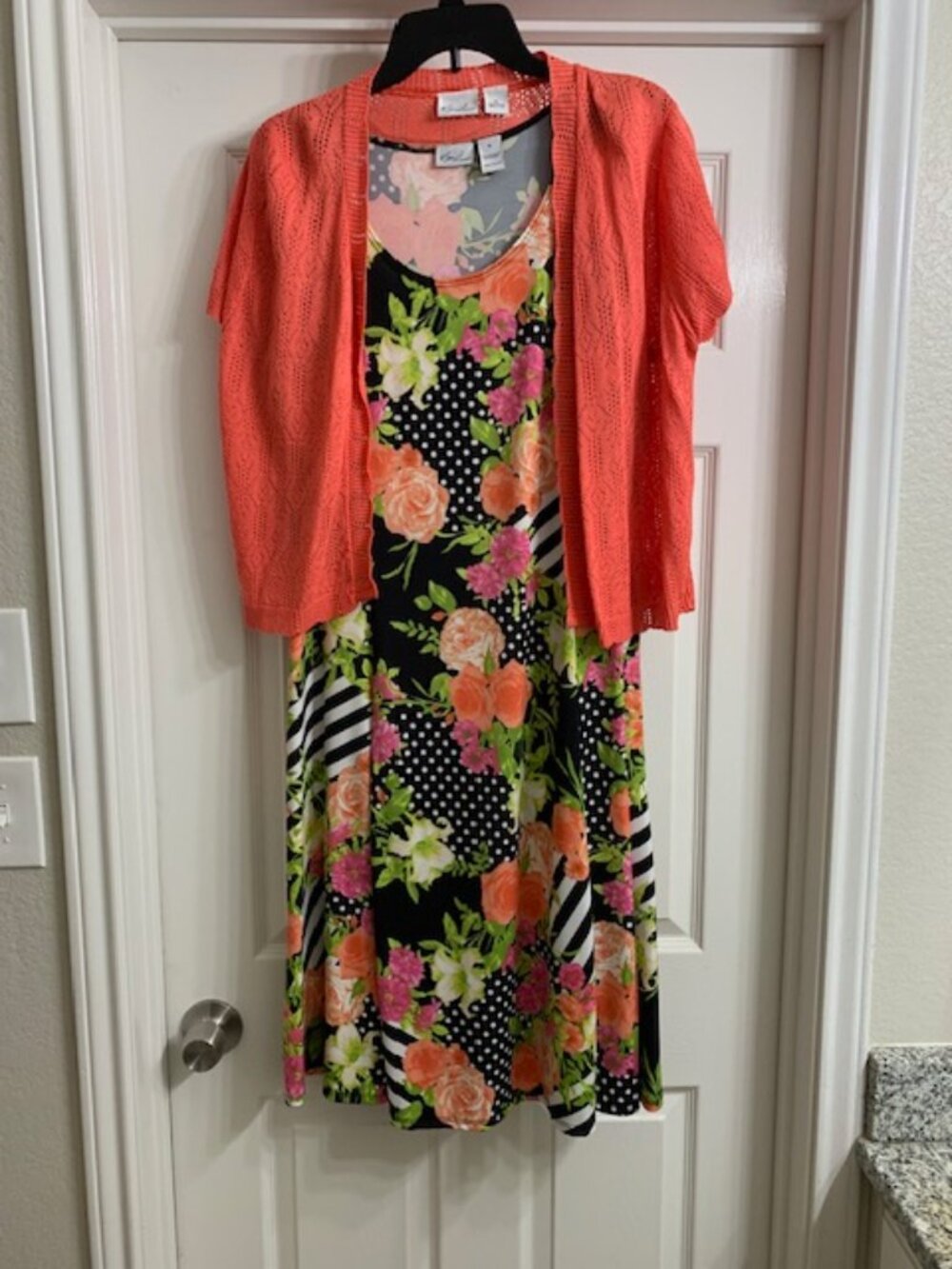 Kim Rogers Brand Women's Black and Floral Sleeveless Dress with Shrug, Size XL